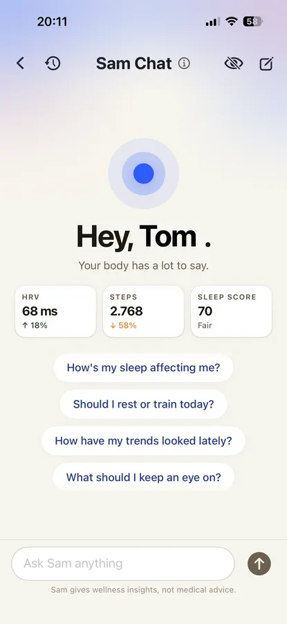 Sam Sam Chat screen